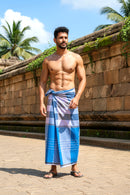 Men’s  Blue with White Checked Cotton Stitched Lungi