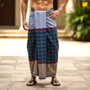 Men’s  Deep Blue with Brown Checked Cotton Stitched Lungi