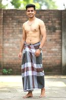 Men’s  White with Grey Checked Cotton Stitched Lungi