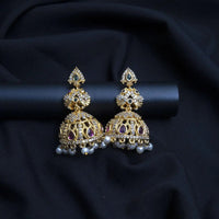 American diamond jhumkas with kemp stones and pearl hangings - Thenianantham