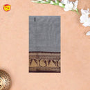 Gray with Maroon Pure Chettinad Cotton Saree without Blouse - Thenianantham