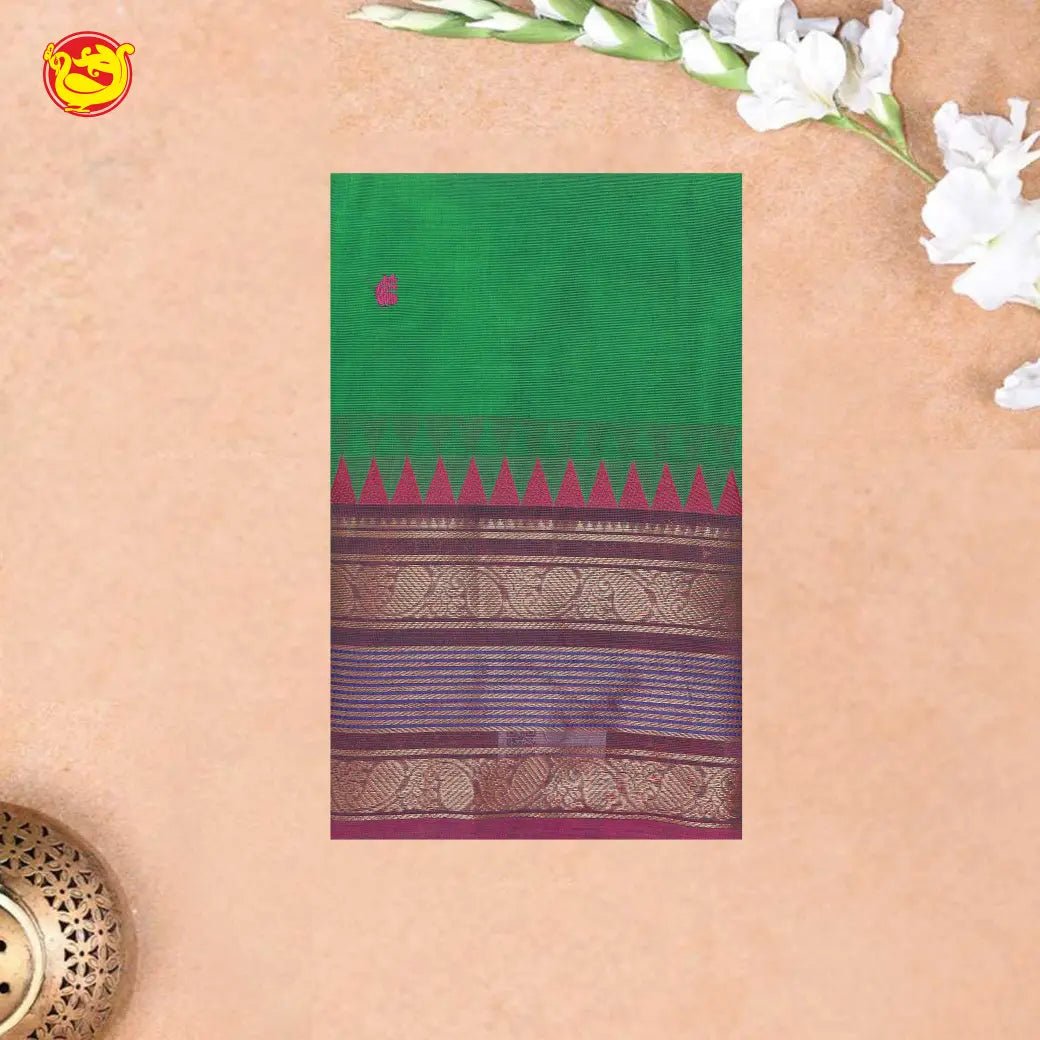 Green with Light Pink Pure Chettinad Cotton Saree without Blouse