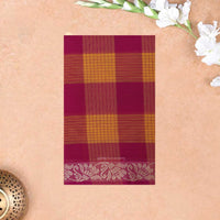Yellow  – Brown Small Checked Pattern Pure Chettinad Cotton Saree without Blouse