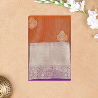 Rust Orange with  Purple Border Floral Motifs Soft Silk Saree