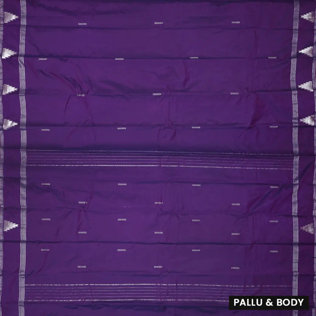 Dark Purple With Silver Border  Arani Silk Saree