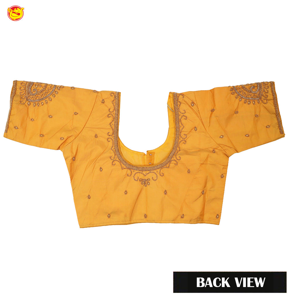 Mustard Yellow With Aari  Embroidery work Women Readymade Blouse