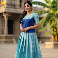 Blue With Sky Blue  Girls Branded Readymade Pattu Pavadai