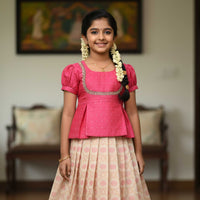 Pink With Half White Girls Branded Readymade Pattu Pavadai