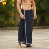 Navy Blue -Men’s Plain Cotton Lungi – Soft & Comfortable