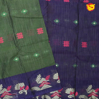 Green With Blue Pure Bengal Cotton Saree without Blouse