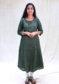 Mayil-Dark Green With Floral Design Ladies Branded Umbrella Top Readymade