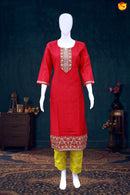 Red Buttas with Floral Embroidery work Ladies Branded Readymade Chudi Set - Thenianantham