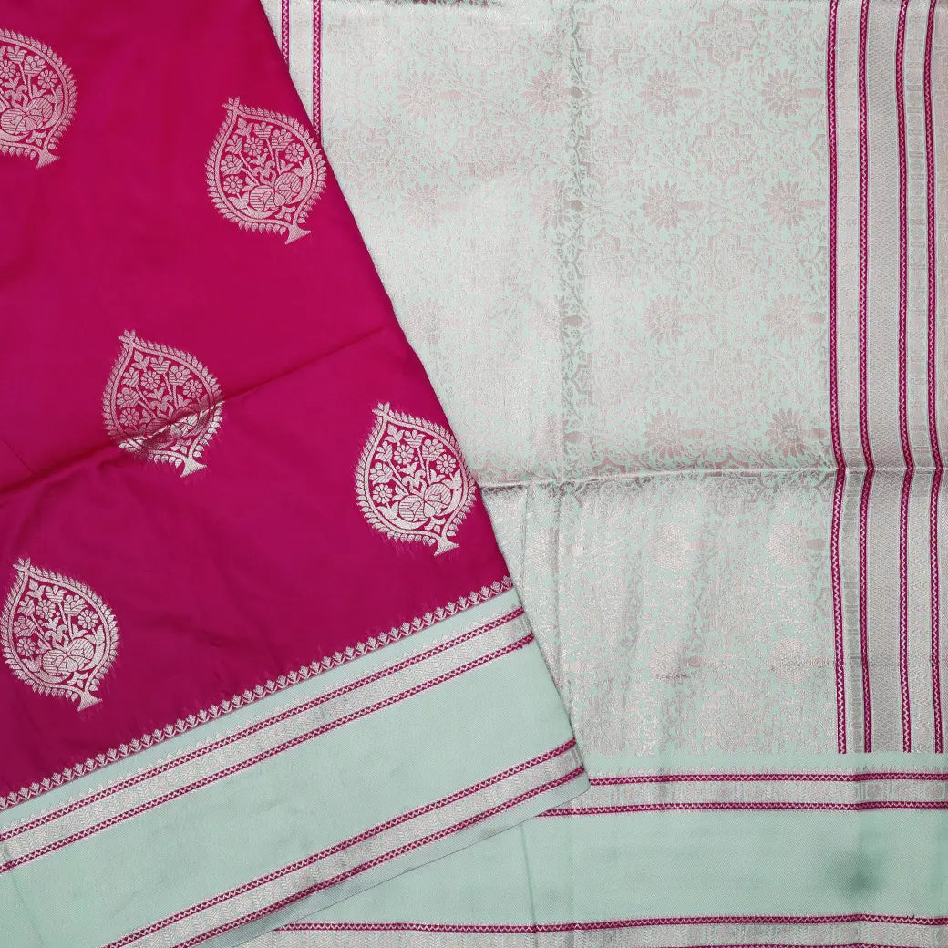 Dark Pink  with Pale Green  Soft Silk Saree
