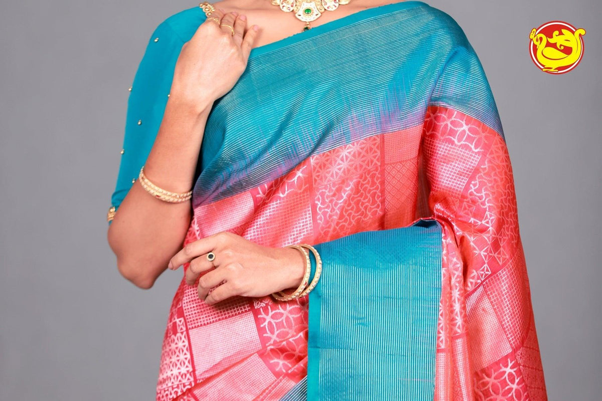 Orange With Peacock Blue Soft Silk Saree