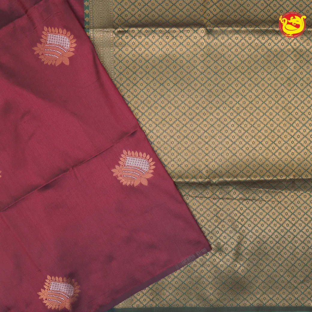 Maroon with Dark Green Soft Silk Saree