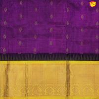 Dark Magenta and Lemon Yellow With Gold Zari Floral Buttas Pure Silk Cotton Saree - Thenianantham