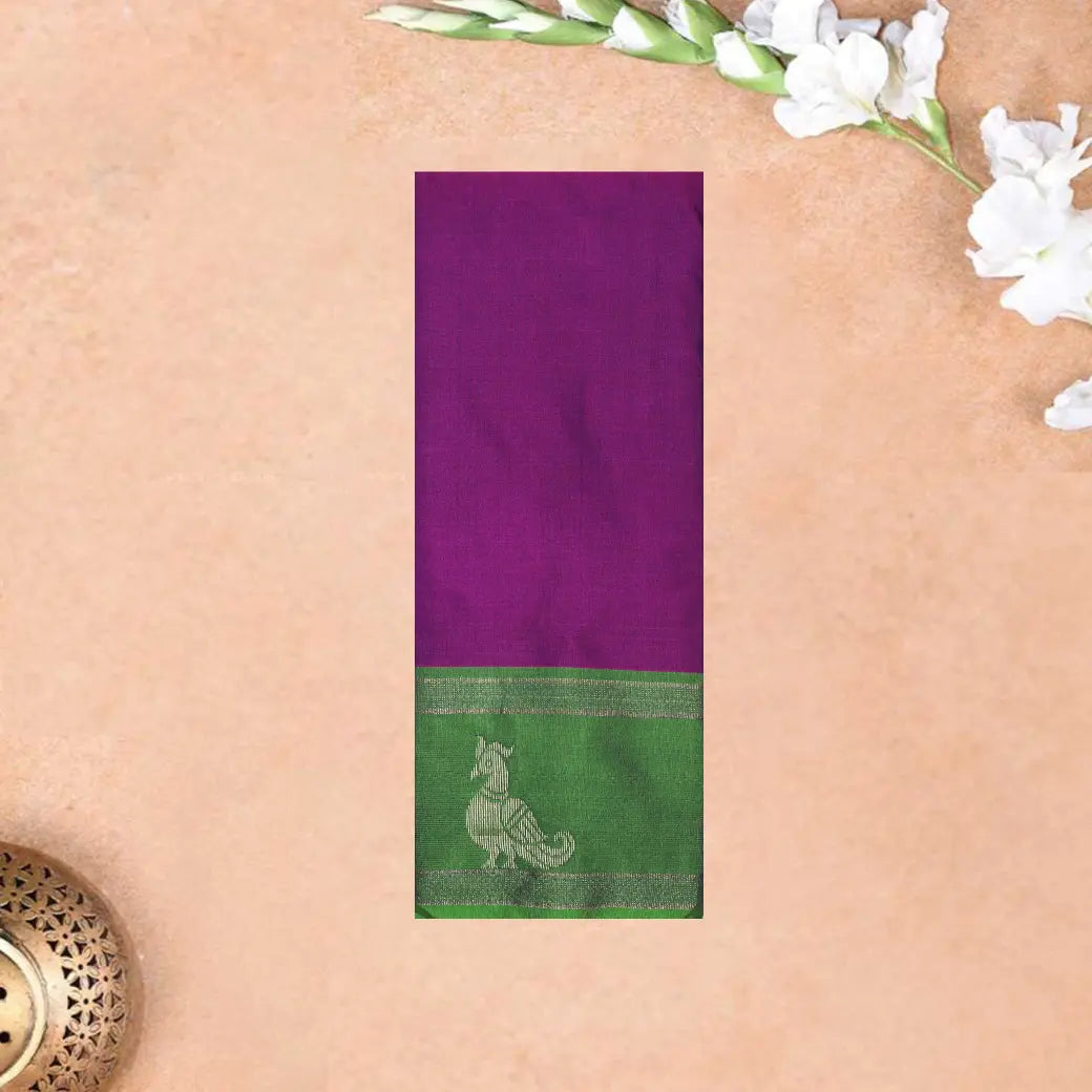 Brinjal  Purple With Green Border  Arani Silk Saree
