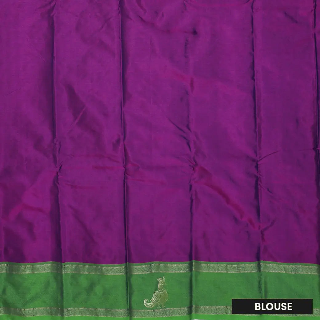 Brinjal  Purple With Green Border  Arani Silk Saree