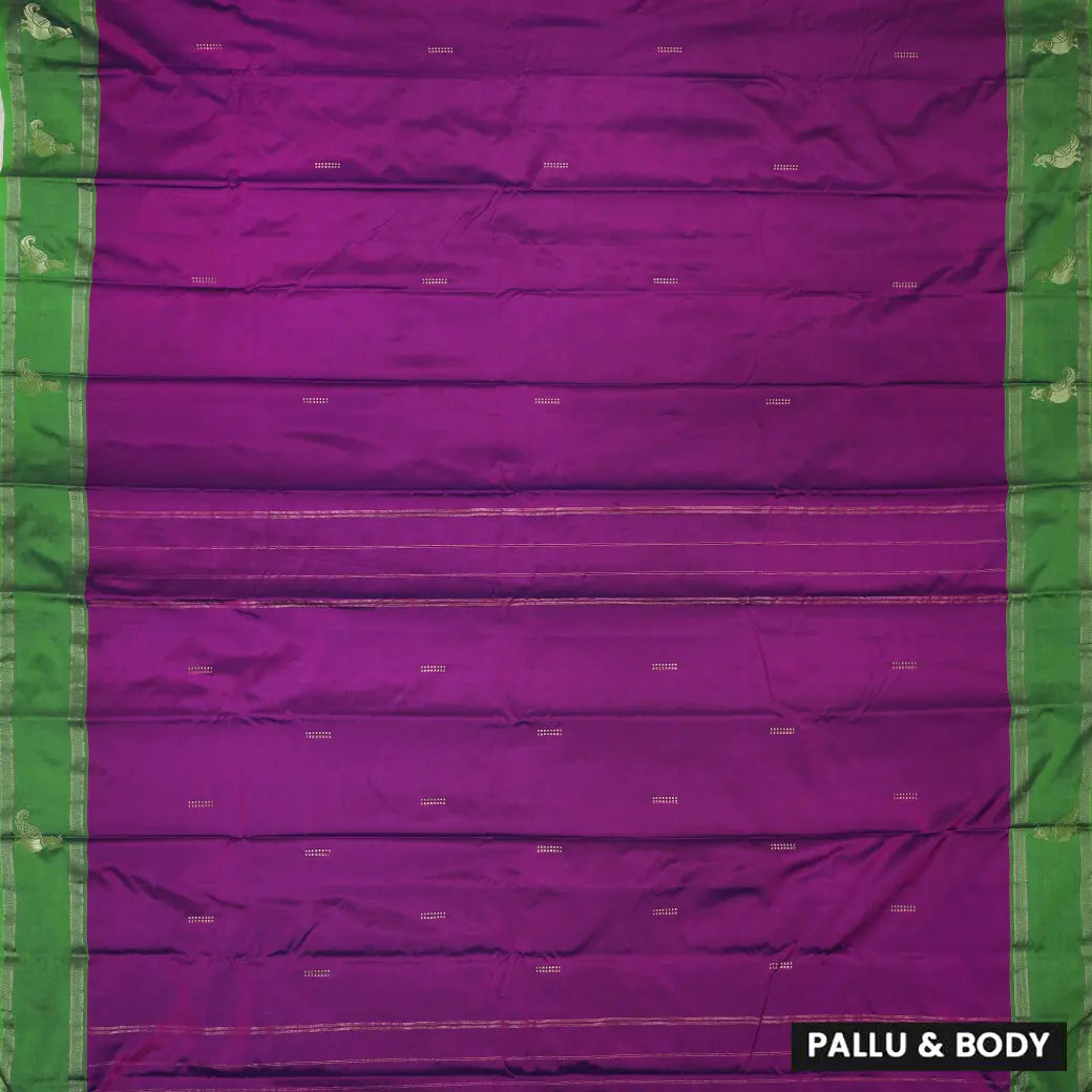 Brinjal  Purple With Green Border  Arani Silk Saree