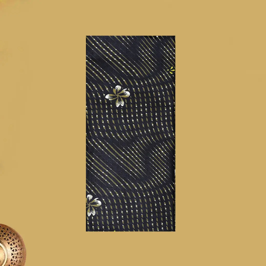 Black with Olive Green flower design Cotton Printed Lungi