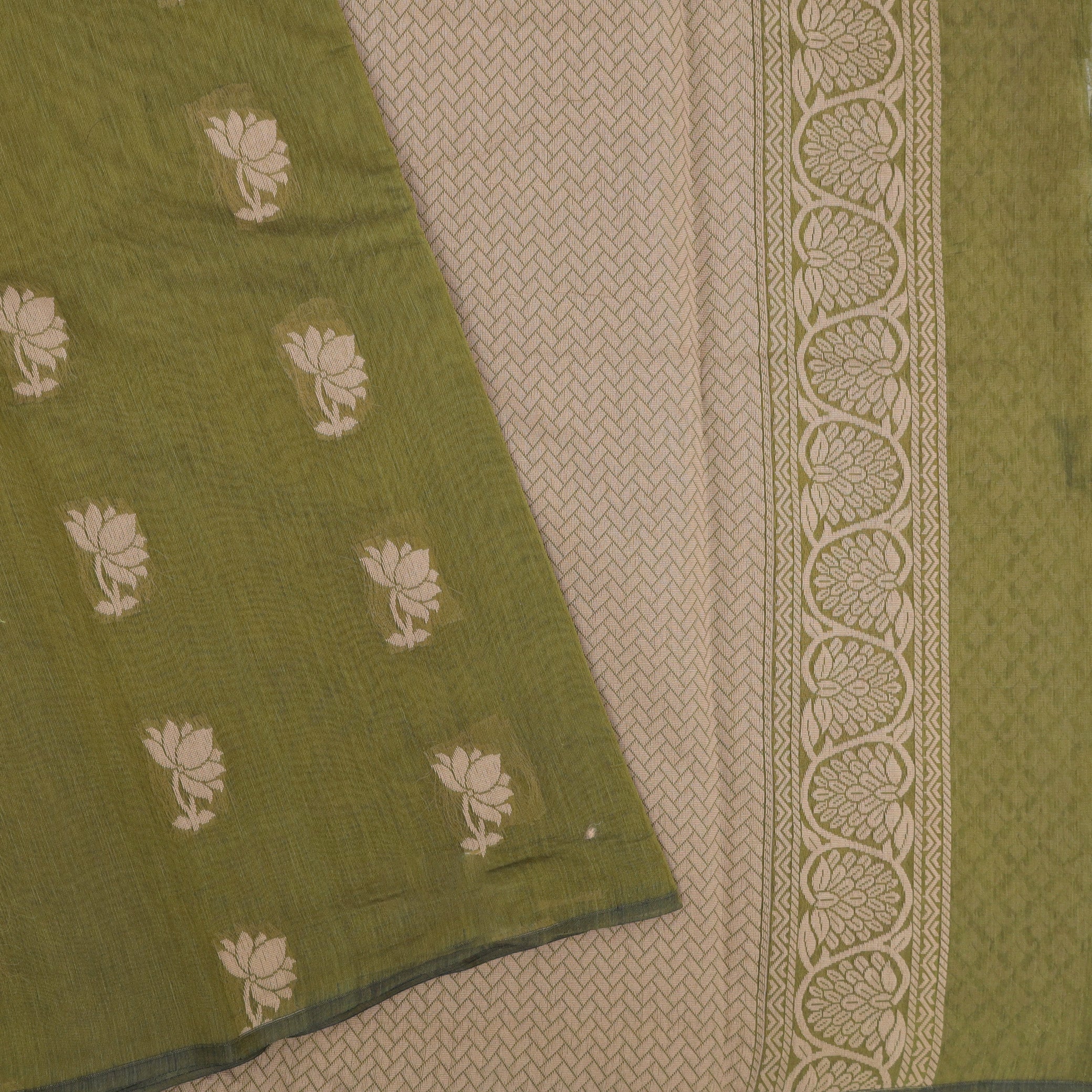 Olive green Blue With Sandal Zari   Silk Cotton Saree