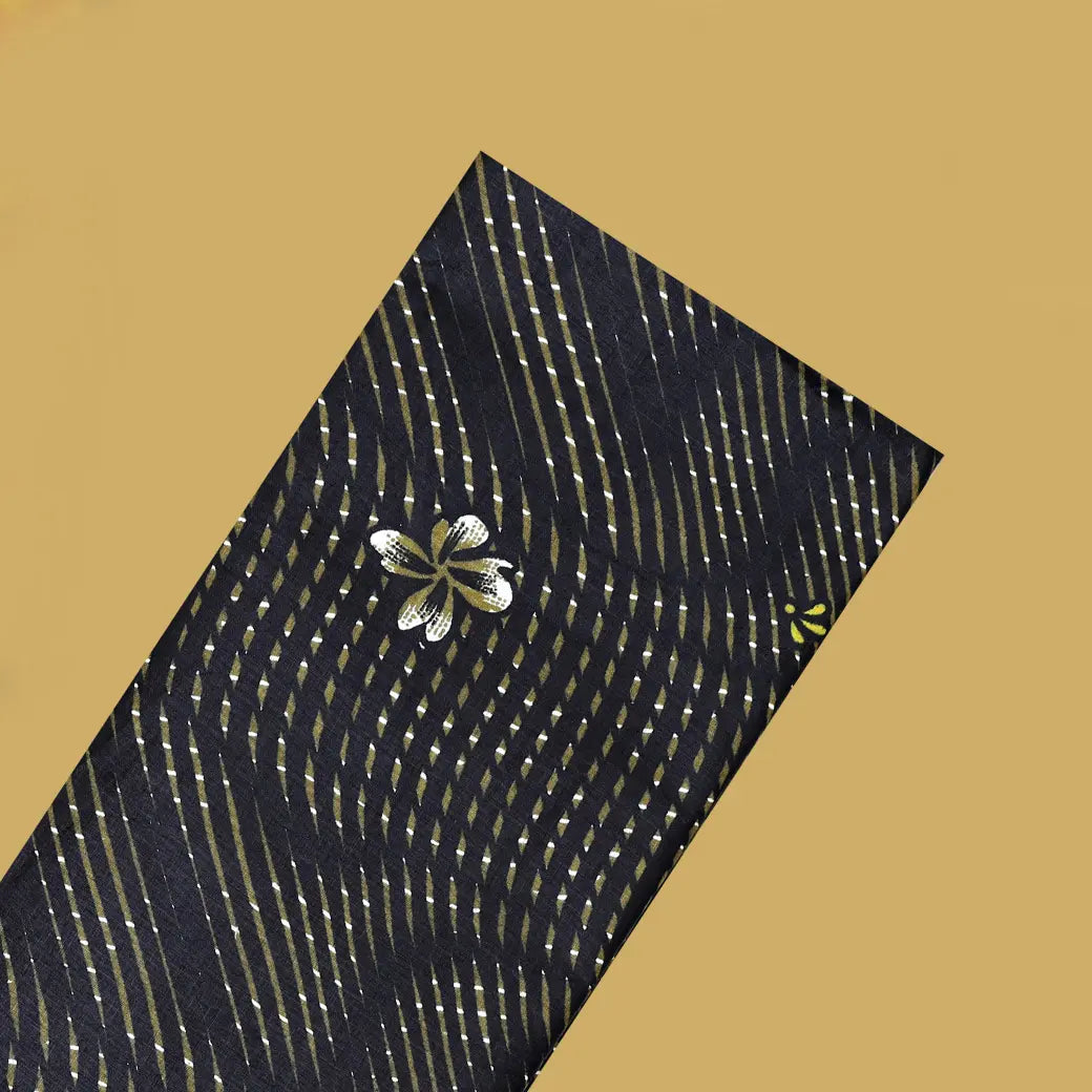 Black with Olive Green flower design Cotton Printed Lungi