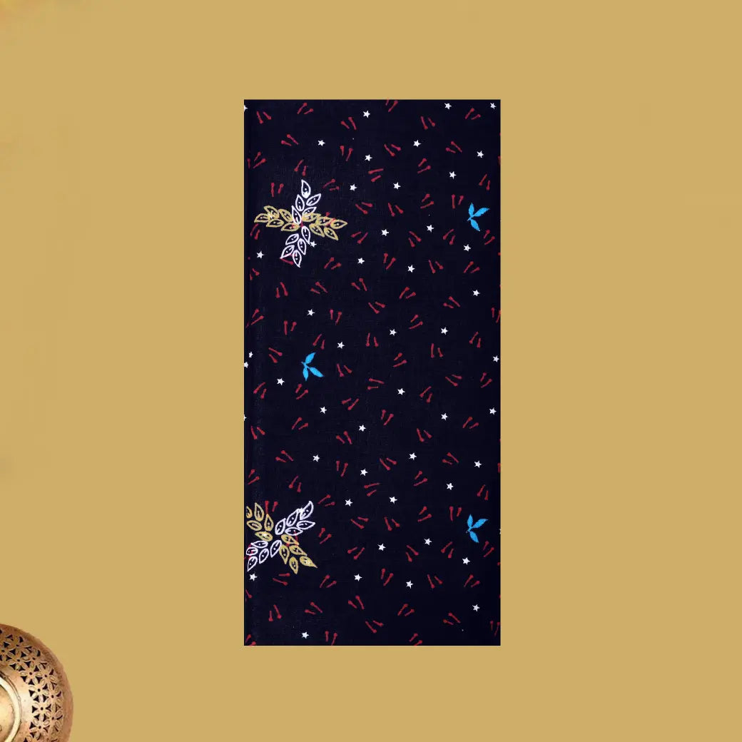 Navy Blue with Red flower design Cotton Printed Lungi