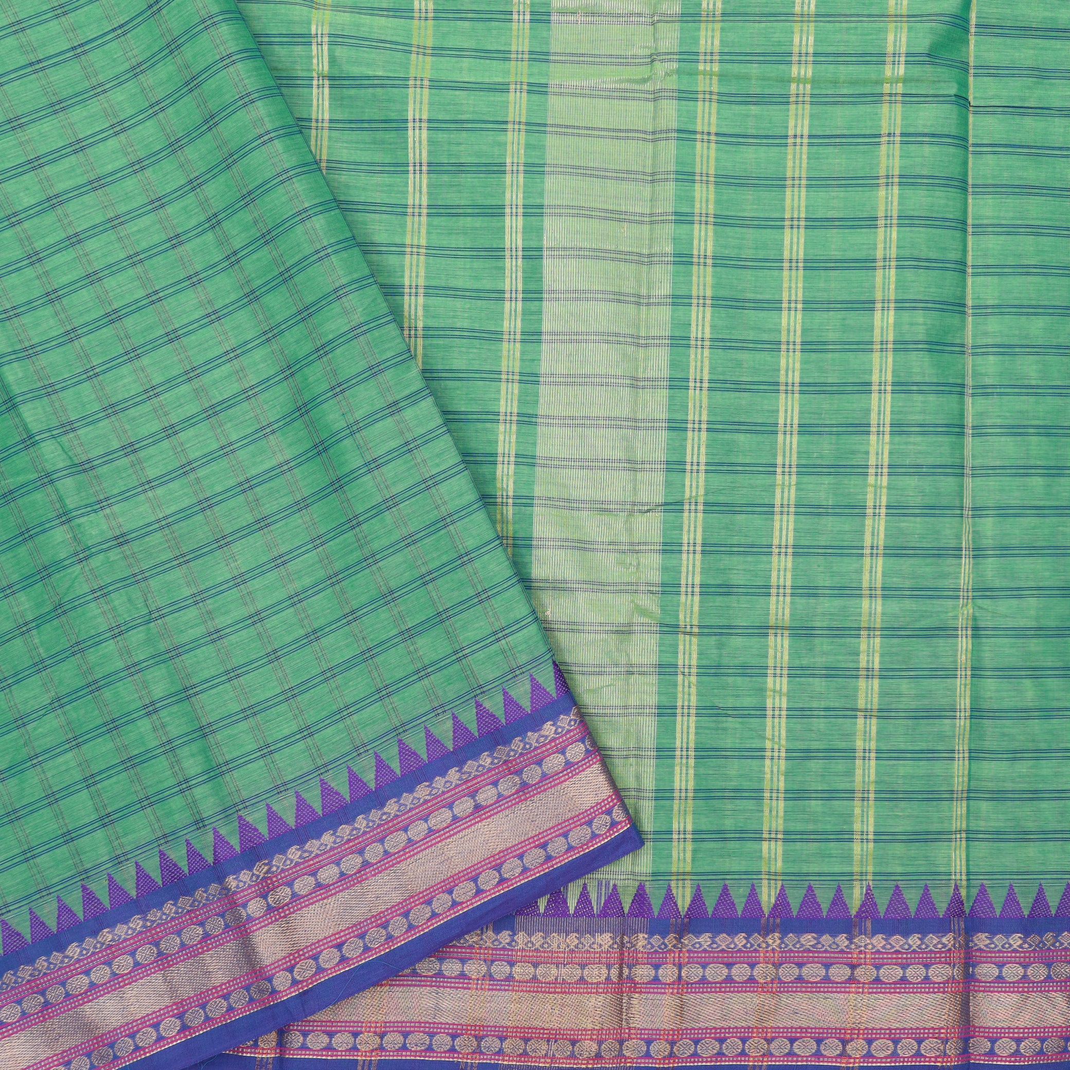 Green With Purple Premium Quality Pure Cotton Saree