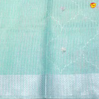 Ice Green Floral Embroidery Work Silver Zari Border Tissue Fancy Saree - Thenianantham