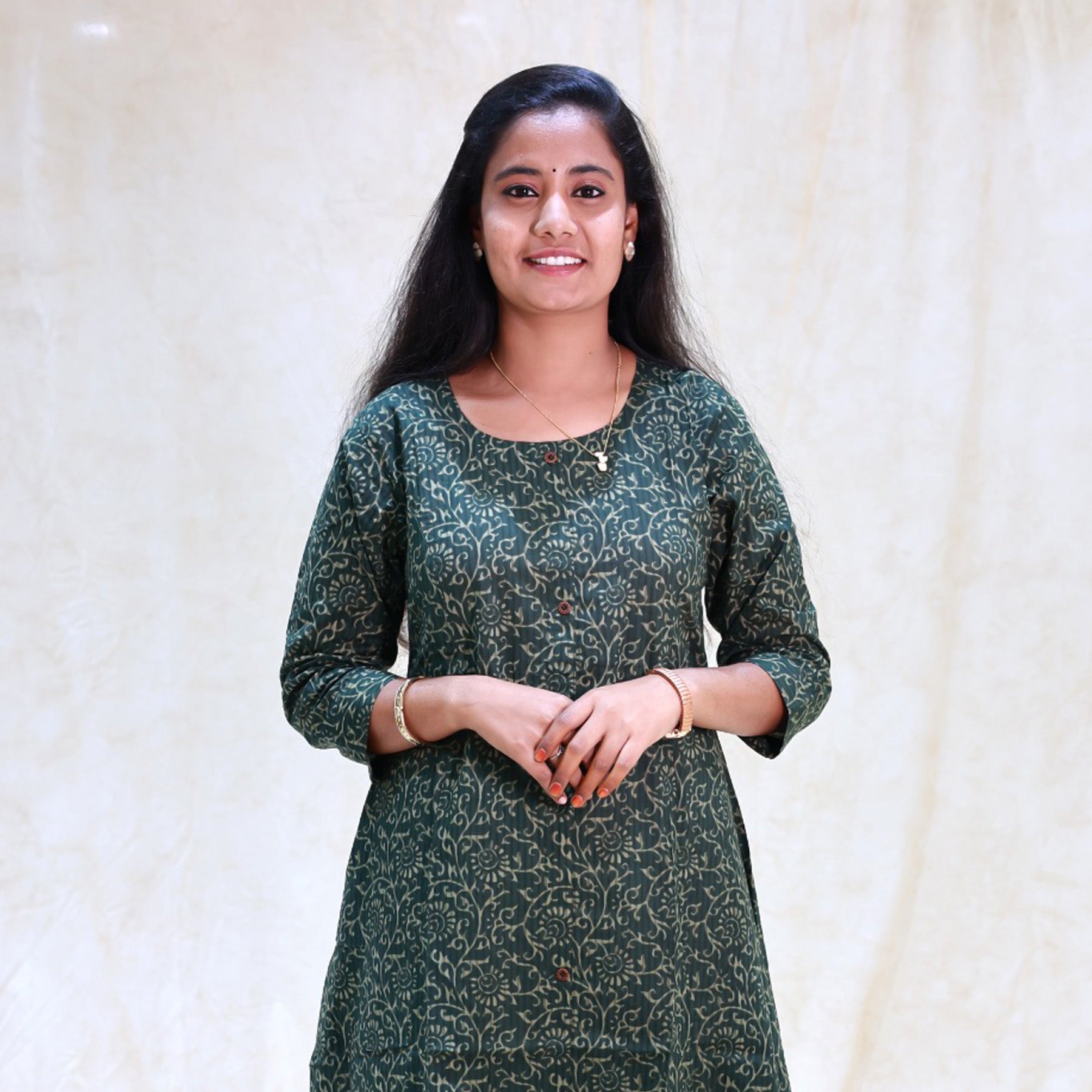 Mayil-Dark Green With Floral Design Ladies Branded Umbrella Top Readymade