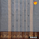 Gray with Maroon Pure Chettinad Cotton Saree without Blouse - Thenianantham