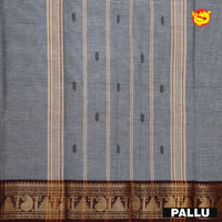 Gray with Maroon Pure Chettinad Cotton Saree without Blouse - Thenianantham