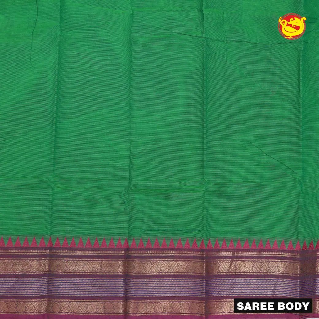 Green with Light Pink Pure Chettinad Cotton Saree without Blouse - Thenianantham