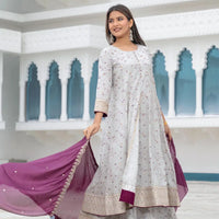 White with Maroon Ladies Branded Readymade Sharara Set