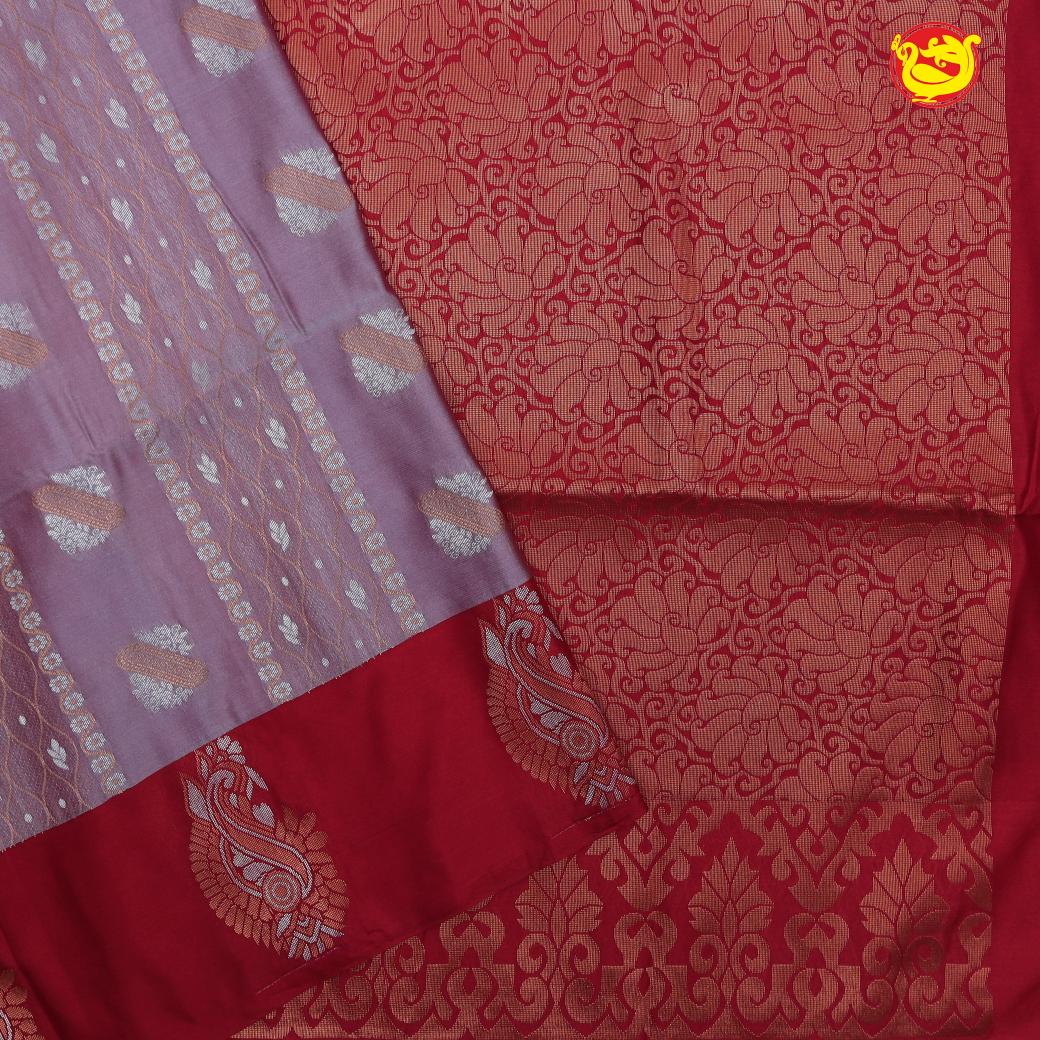 Light Lavender with Red Soft Silk Saree