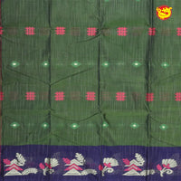 Green With Blue Pure Bengal Cotton Saree without Blouse