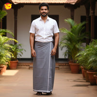 Grey -Men’s Plain Cotton Lungi – Soft & Comfortable