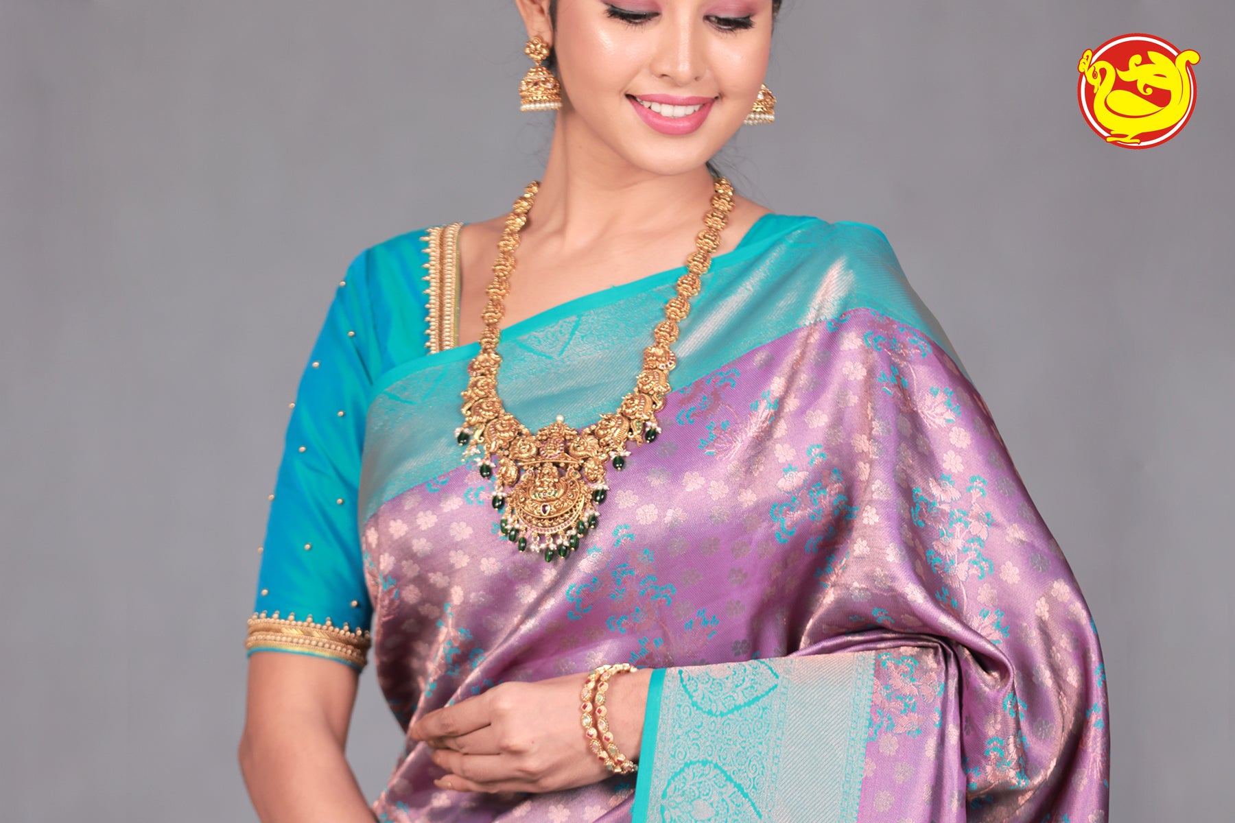 Purple Wedding Silk Saree With Peacock Blue Pallu