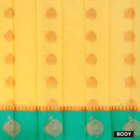 Yellow With  Green  Border Silk Cotton Saree