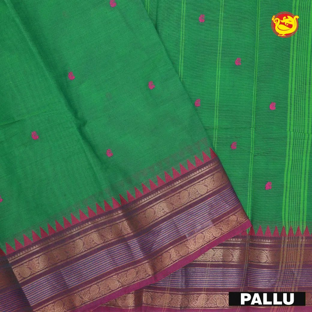 Green with Light Pink Pure Chettinad Cotton Saree without Blouse