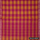 Yellow  – Brown Small Checked Pattern Pure Chettinad Cotton Saree without Blouse
