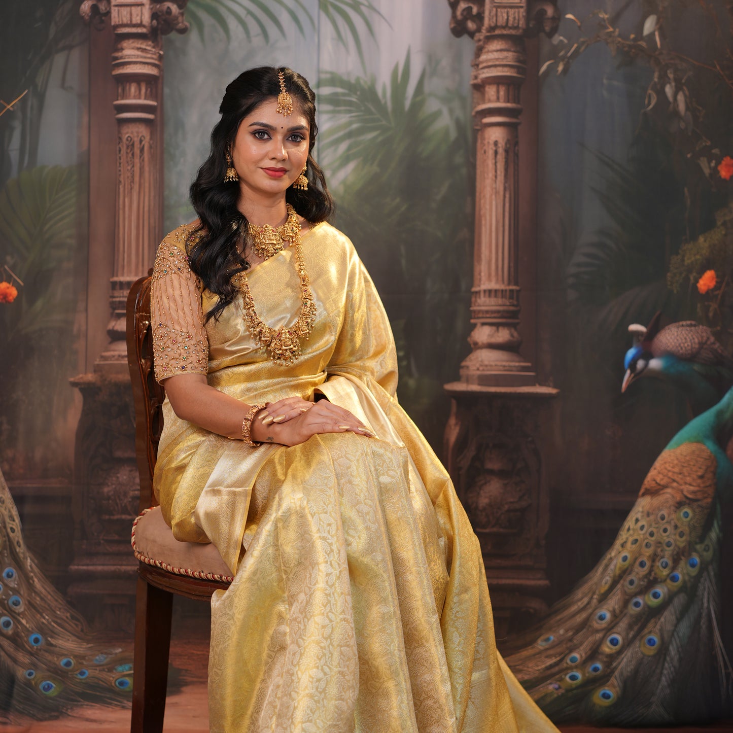 Golden Tissue  Gold Zari Border Wedding Silk Saree