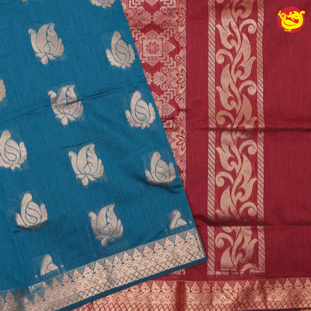 Blue With Light Maroon Kalyani Cotton Saree