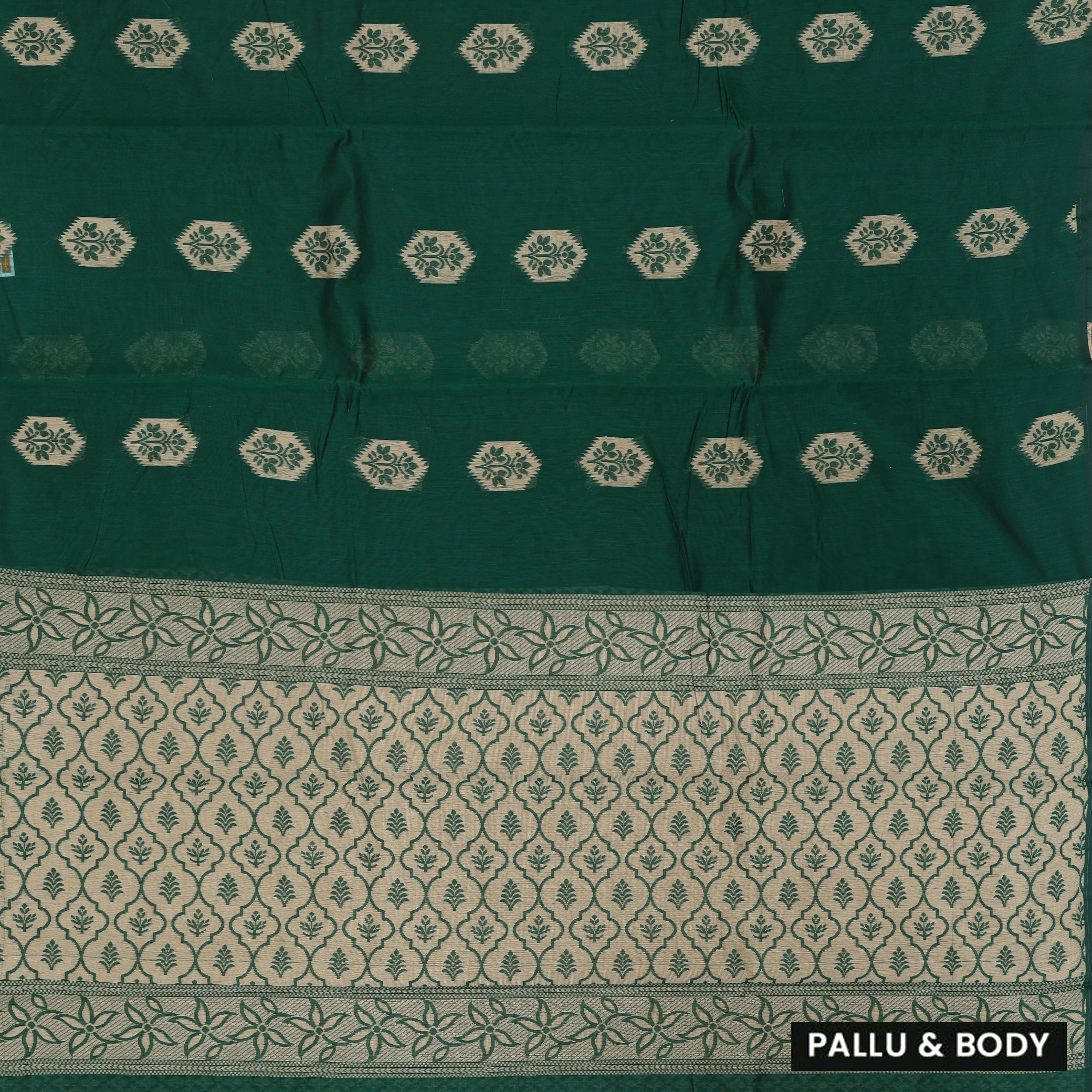 Dark Green With Sandal Zari  Silk Cotton Saree