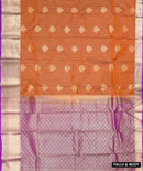 Rust Orange with  Purple Border Floral Motifs Soft Silk Saree