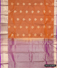 Rust Orange with  Purple Border Floral Motifs Soft Silk Saree