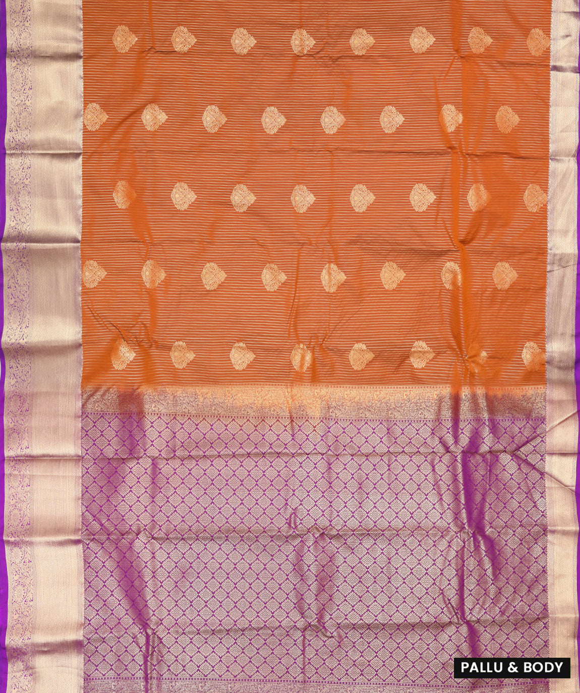 Rust Orange with  Purple Border Floral Motifs Soft Silk Saree