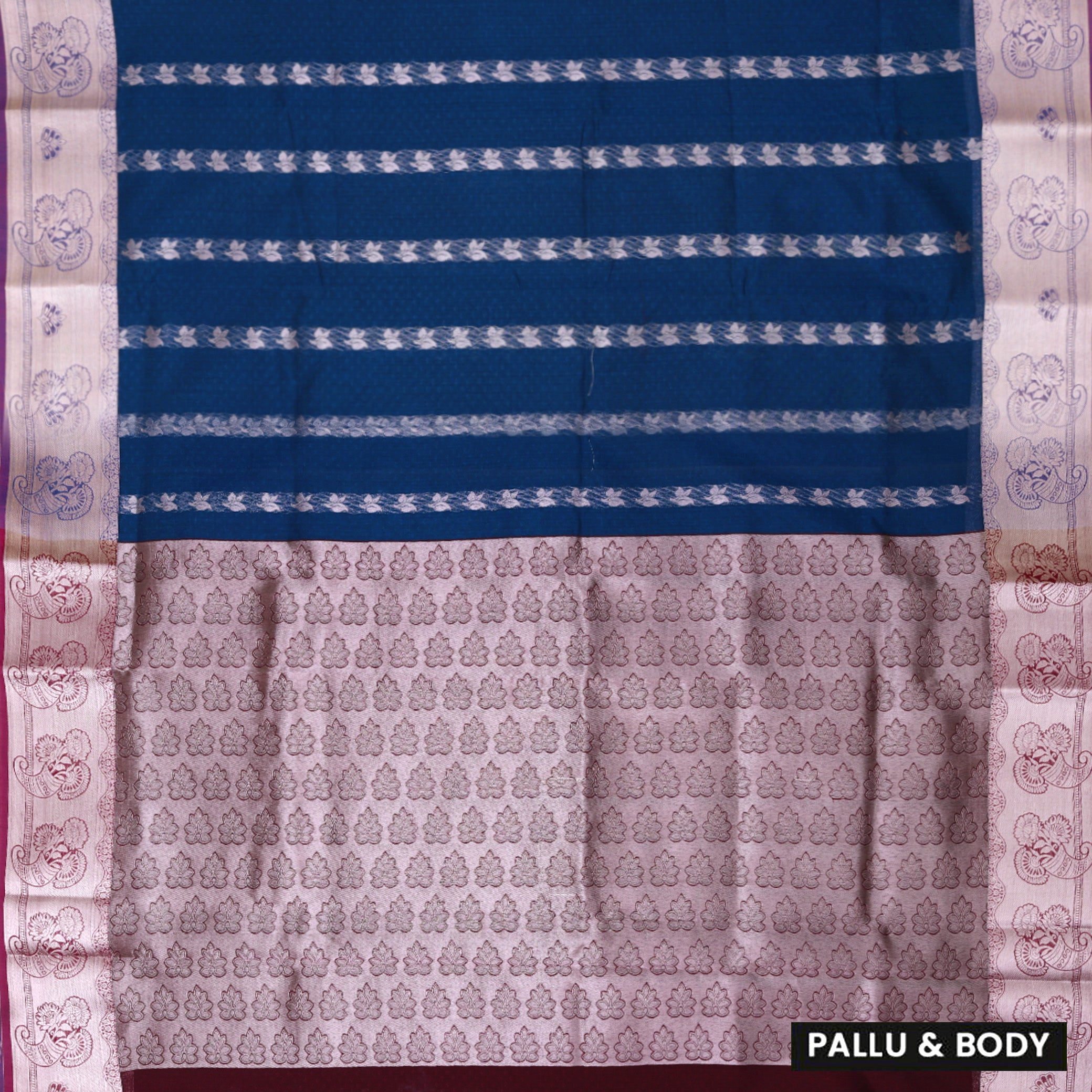 Navy Blue With  Maroon  Silk Cotton Saree