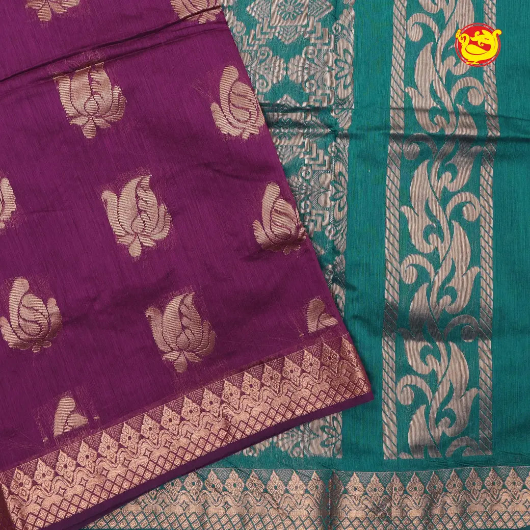 Purple With Teal Green Kalyani Cotton Saree