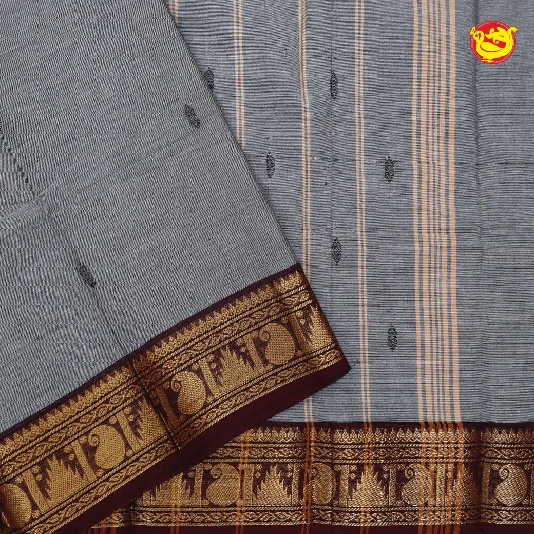 Gray with Maroon Pure Chettinad Cotton Saree  without Blouse